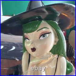 Bella Lux Sitting Witch With Green Hair & Black Cat 24 Large Halloween Decor #1