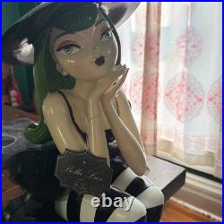 Bella Lux Sitting Witch With Green Hair & Black Cat 24 Large Halloween Decor #1