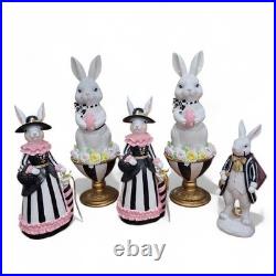 Bella Lux Tophat & Tail Easter Bunny Figurine Set Mackenzie Childs Style NEW