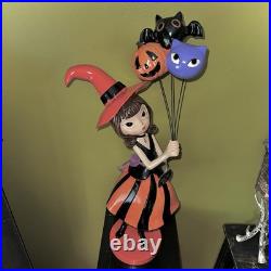 Bella Lux Witch Girl Holding Halloween Balloons Bat Cat Pumpkin 29 Tall Decor