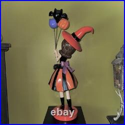 Bella Lux Witch Girl Holding Halloween Balloons Bat Cat Pumpkin 29 Tall Decor