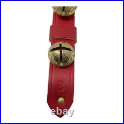 Belsnickel 19 Inch Red Leather Strap Brass Sleigh Bells Door Hanger Made in USA