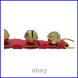 Belsnickel 19 Inch Red Leather Strap Brass Sleigh Bells Door Hanger Made in USA