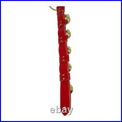 Belsnickel 19 Inch Red Leather Strap Brass Sleigh Bells Door Hanger Made in USA