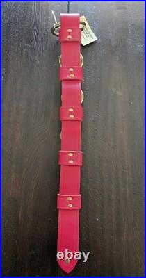Belsnickel Barn USA Red Leather Strap 5 Brass Sleigh Bells Xmas Door Hanger 22