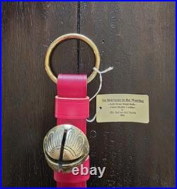 Belsnickel Barn USA Red Leather Strap 5 Brass Sleigh Bells Xmas Door Hanger 22
