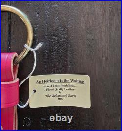 Belsnickel Barn USA Red Leather Strap 5 Brass Sleigh Bells Xmas Door Hanger 22
