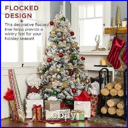 Best Choice Products 6ft Pre-Lit Holiday Christmas Pine Tree with Snow-Flocked B