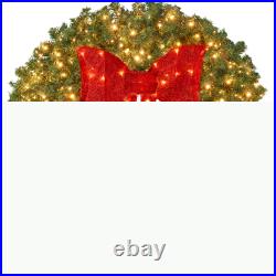 Best Choice Products Pre-Lit Artificial Fir Christmas Wreath Bow LED Lights Red