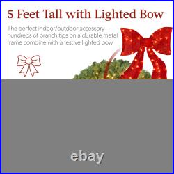 Best Choice Products Pre-Lit Artificial Fir Christmas Wreath Bow LED Lights Red
