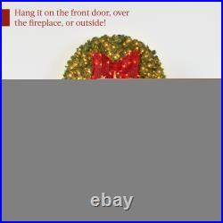 Best Choice Products Pre-Lit Artificial Fir Christmas Wreath Bow LED Lights Red