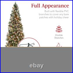 Best Choice Products Pre-Lit Partially Flocked Pencil Tree Pine Cones Metal