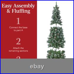 Best Choice Products Pre-Lit Partially Flocked Pencil Tree Pine Cones Metal