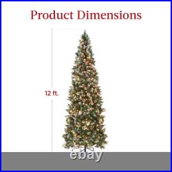 Best Choice Products Pre-Lit Partially Flocked Pencil Tree Pine Cones Metal