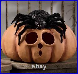 Bethany Lowe Halloween SPIDER ON PUMPKIN Jack-O-Lantern #TJ3309 LIGHT INCLUDED