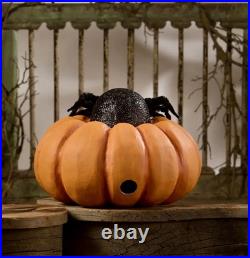 Bethany Lowe Halloween SPIDER ON PUMPKIN Jack-O-Lantern #TJ3309 LIGHT INCLUDED