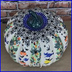 Boleslawiec Polish Pottery Kalich Jack O Lantern 10 Pumpkin Unikat Painted
