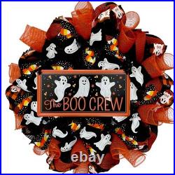 Boo Crew Halloween Wreath With Adorable Ghosts Handmade Deco Mesh