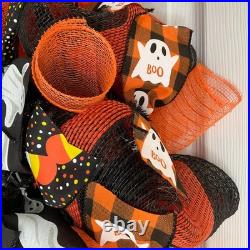 Boo Crew Halloween Wreath With Adorable Ghosts Handmade Deco Mesh