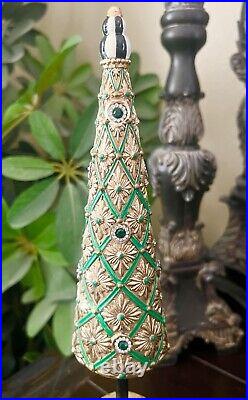 Brand New Mackenzie Childs Christmas Emerald Luxe Jeweled Topiary Tree 13