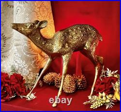 Brass Deer Christmas Holiday Statues Centerpiece Gold Reindeer Rustic Cabin LG