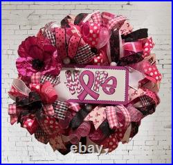 Breast Cancer Awareness wreath, Pink Ribbon Hope wreath, Cancer Support wreath