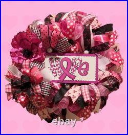 Breast Cancer Awareness wreath, Pink Ribbon Hope wreath, Cancer Support wreath