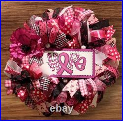 Breast Cancer Awareness wreath, Pink Ribbon Hope wreath, Cancer Support wreath