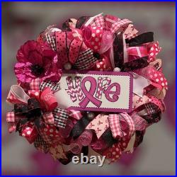 Breast Cancer Awareness wreath, Pink Ribbon Hope wreath, Cancer Support wreath