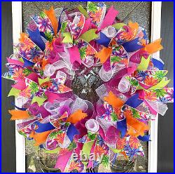 Bright Cheerful Spring Summer Pool Beach Front Door Deco Mesh Wreath Porch Patio Bright Cheerful Spring Summer Pool Beach Front Door Deco Mesh Wreath Porch Patio