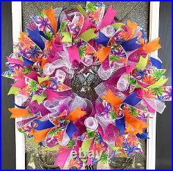 Bright Cheerful Spring Summer Pool Beach Front Door Deco Mesh Wreath Porch Patio