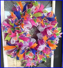 Bright Cheerful Spring Summer Pool Beach Front Door Deco Mesh Wreath Porch Patio