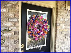 Bright Cheerful Spring Summer Pool Beach Front Door Deco Mesh Wreath Porch Patio