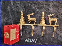 Brookstone Brass Tree & Reindeer Christmas Stocking Holder Heavy Lot of 4 Vtg