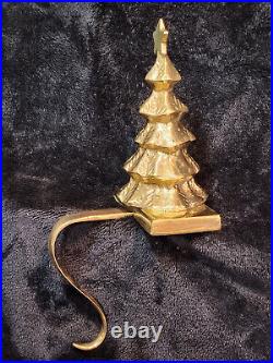 Brookstone Brass Tree & Reindeer Christmas Stocking Holder Heavy Lot of 4 Vtg