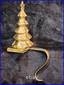 Brookstone Brass Tree & Reindeer Christmas Stocking Holder Heavy Lot of 4 Vtg