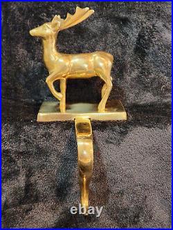 Brookstone Brass Tree & Reindeer Christmas Stocking Holder Heavy Lot of 4 Vtg