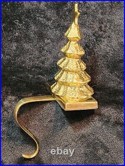 Brookstone Brass Tree & Reindeer Christmas Stocking Holder Heavy Lot of 4 Vtg