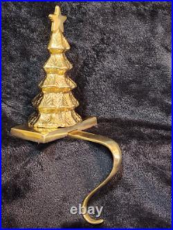 Brookstone Brass Tree & Reindeer Christmas Stocking Holder Heavy Lot of 4 Vtg