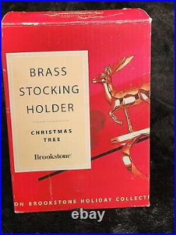 Brookstone Brass Tree & Reindeer Christmas Stocking Holder Heavy Lot of 4 Vtg