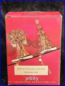 Brookstone Brass Tree & Reindeer Christmas Stocking Holder Heavy Lot of 4 Vtg