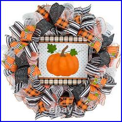 Buffalo Plaid Pumpkin Door Wreaths Black White Halloween Fall Thanksgiving