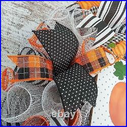 Buffalo Plaid Pumpkin Door Wreaths Black White Halloween Fall Thanksgiving