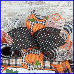 Buffalo Plaid Pumpkin Door Wreaths Black White Halloween Fall Thanksgiving