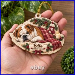 Bulldog Memorial Personalized Wooden Christmas Ornament 3.5 inch Christmas Decor