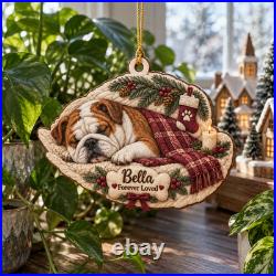 Bulldog Memorial Personalized Wooden Christmas Ornament 3.5 inch Christmas Decor