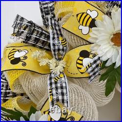 Bumble Bee Spring Summer Ribbon Deco Mesh Wreath Bumble Bee Spring Summer Ribbon Deco Mesh Wreath
