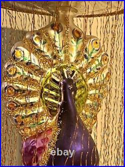 CHRISTOPHER RADKO 1993 Peacock in Gilded Cage Hand Painted Blown Glass Ornament