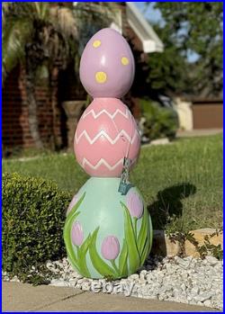COTTONTAIL LANE 3Ft Easter Stacked Eggs Topiary with Flowers Outdoor/Indoor Decor
