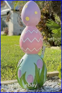 COTTONTAIL LANE 3Ft Easter Stacked Eggs Topiary with Flowers Outdoor/Indoor Decor